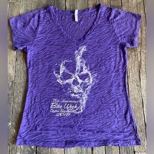 75th annual Daytona bike week burnout tee. 2016 purple with white skull. XL